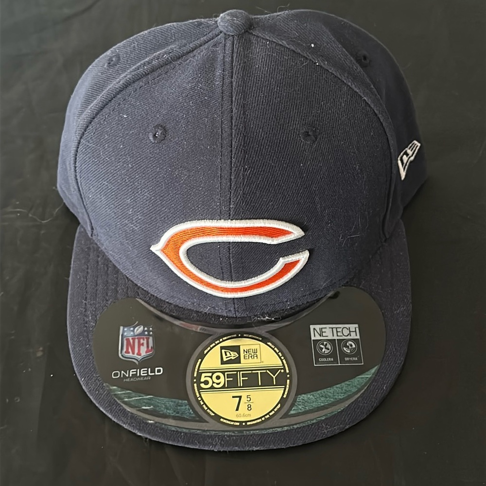 New Era NFL Chicago Bears 59Fifty Baseball Cap Fitted Navy Blue Mens Size 7 5/8